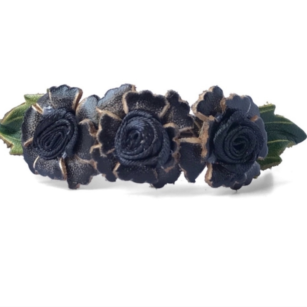 Genuine Leather Handcrafted Black Mini-Floral Bracelet